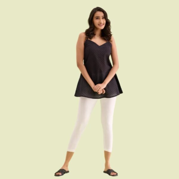Cream Cotton Stretch Cropped Leggings
