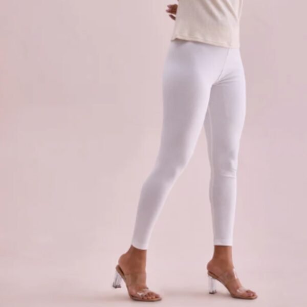 Cream Drop Needle Fabric Rib Leggings - Image 3