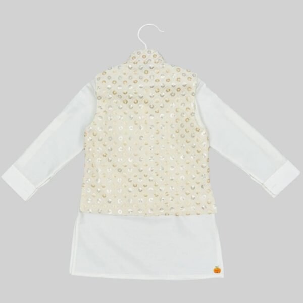 Cream Embroidered Boys Kurta Pajama - Image 3
