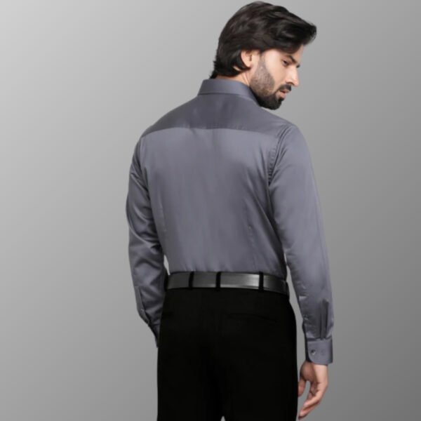 Dark Grey Solid Slim Fit Formal Shirt - Image 3