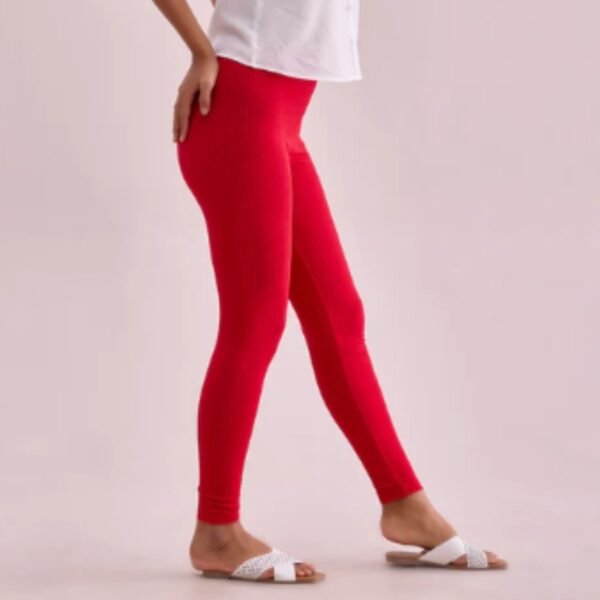 Dark Red Drop Needle Fabric Rib Leggings - Image 2