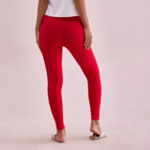 Dark Red Drop Needle Fabric Rib Leggings - Image 3