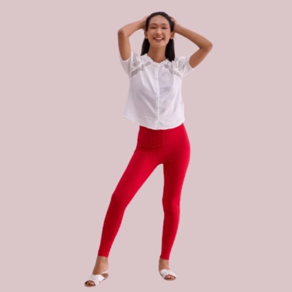 Dark Red Drop Needle Fabric Rib Leggings