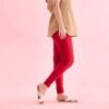 Dark Red Nylon Stretch Shimmer Churidar - Image 2