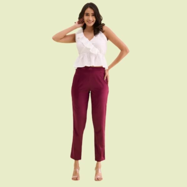 Dark Wine Polyester Shiny Pants