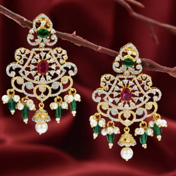 Designer GJ and Gold Polish Ruby Emerald Dangler Earrings