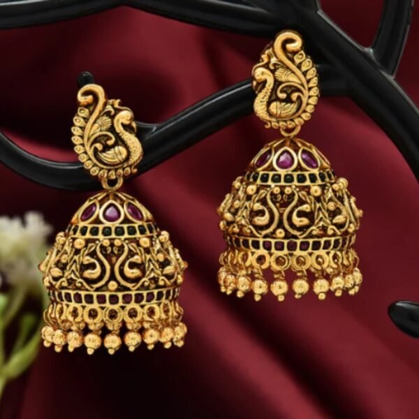 Designer Peacock Kempu Jhumka Earrings