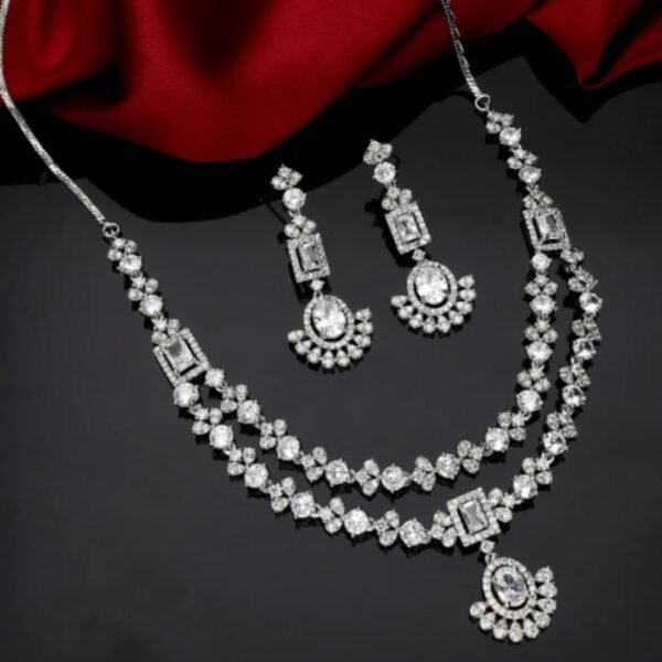 Designer Rhodium Polish Zirconia Necklace Set