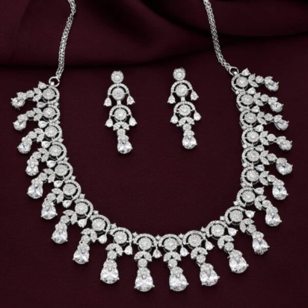 Designer Rhodium Polish Zirconia Necklace Set
