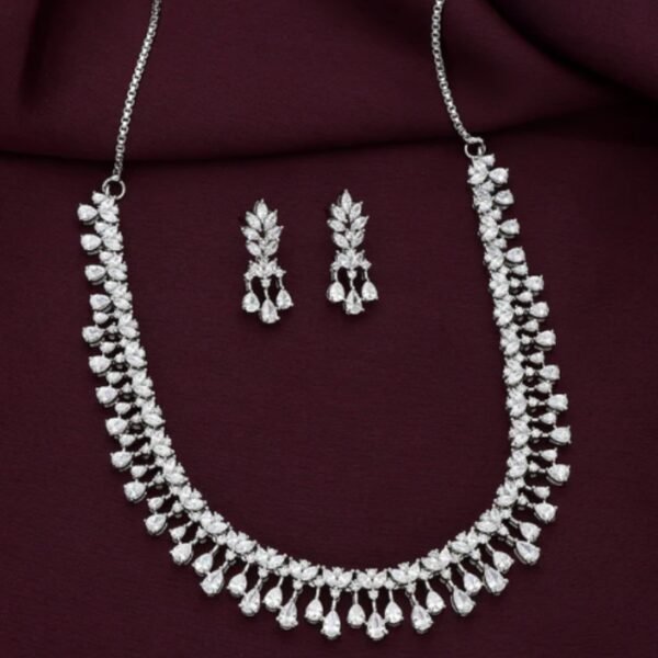 Designer Rhodium Polish Zirconia Necklace Set