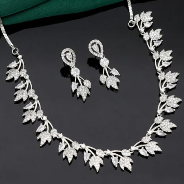 Designer Rhodium and Gold Polish Zirconia Necklace Set