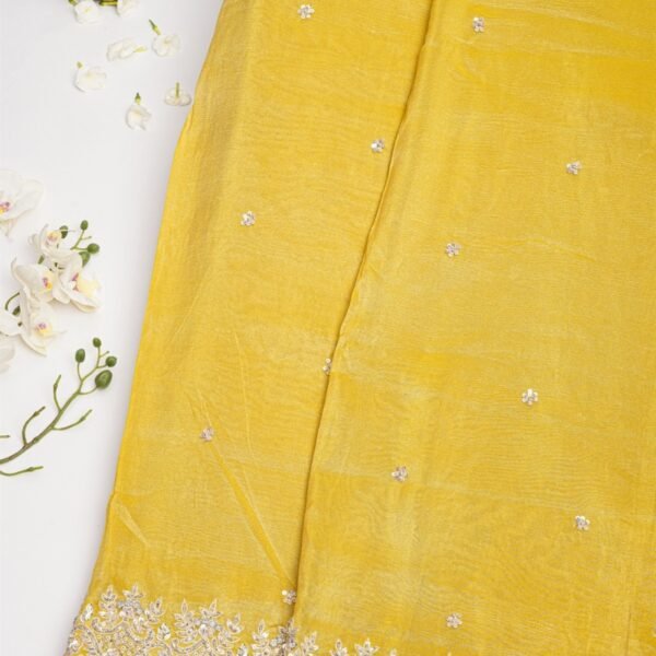 Designer Tissue Yellow Saree - Image 2