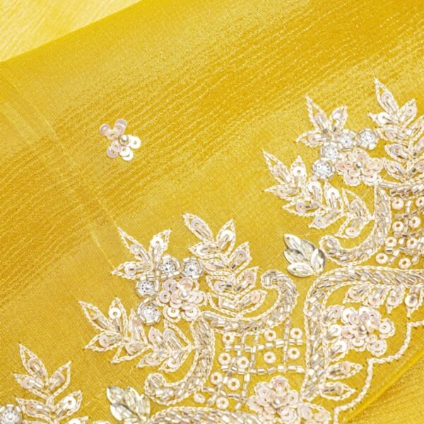 Designer Tissue Yellow Saree - Image 3