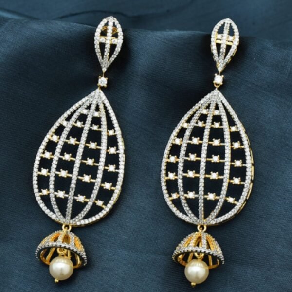 Designer Zirconia Gold and Black Rose Polish Dangler Earrings