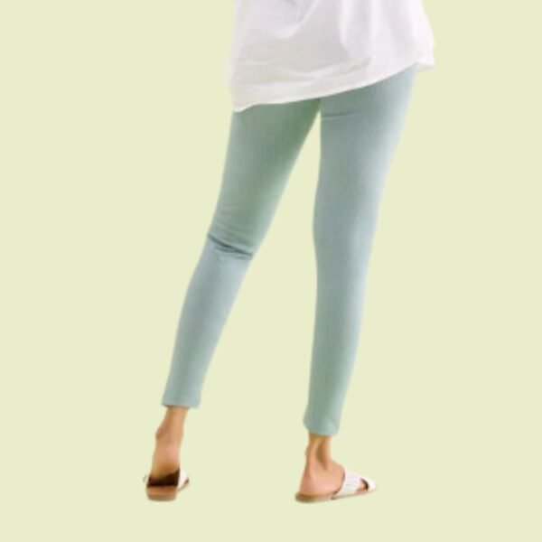 Dusty Green Drop Needle Fabric Rib Leggings - Image 2