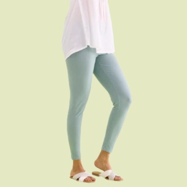 Dusty Green Drop Needle Fabric Rib Leggings - Image 3