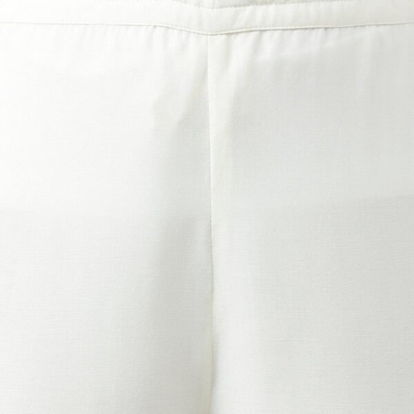 Ecru Embroidered Rayon Parallel Pants With Pleats - Image 4