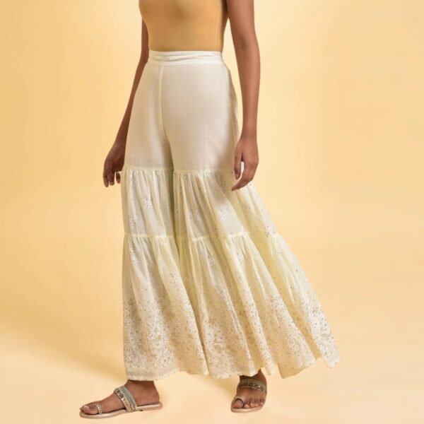 Ecru Glitter Printed Sharara - Image 2