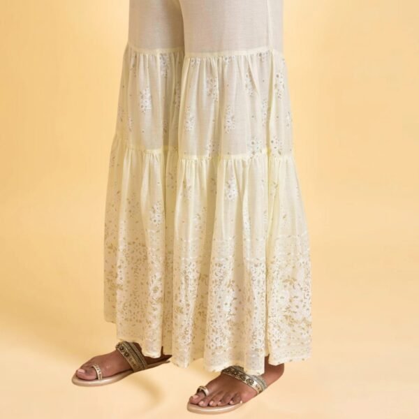 Ecru Glitter Printed Sharara - Image 4