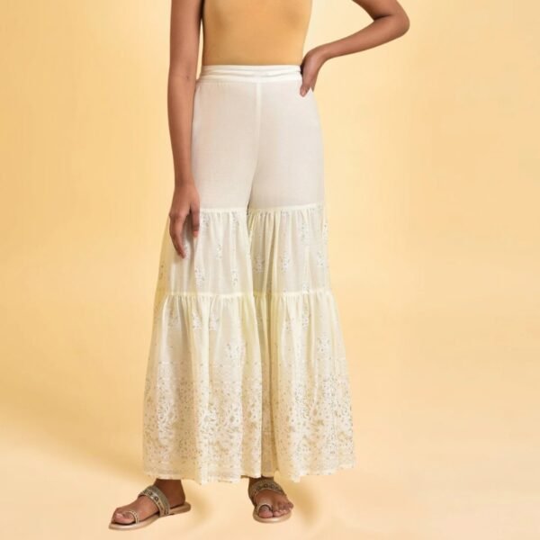 Ecru Glitter Printed Sharara