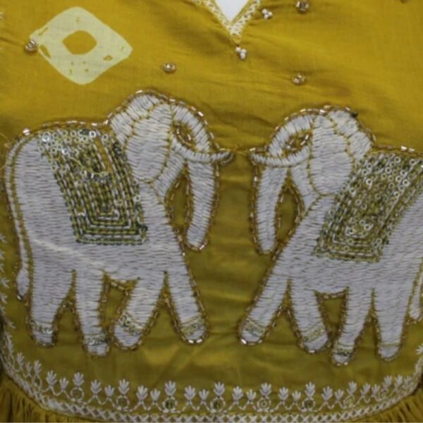 Elephant Motif Yellow Mul Cotton Kurt - Image 3