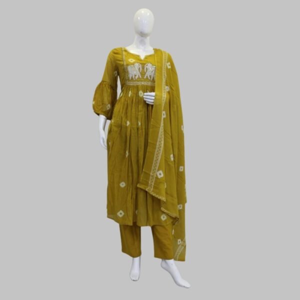 Elephant Motif Yellow Mul Cotton Kurt