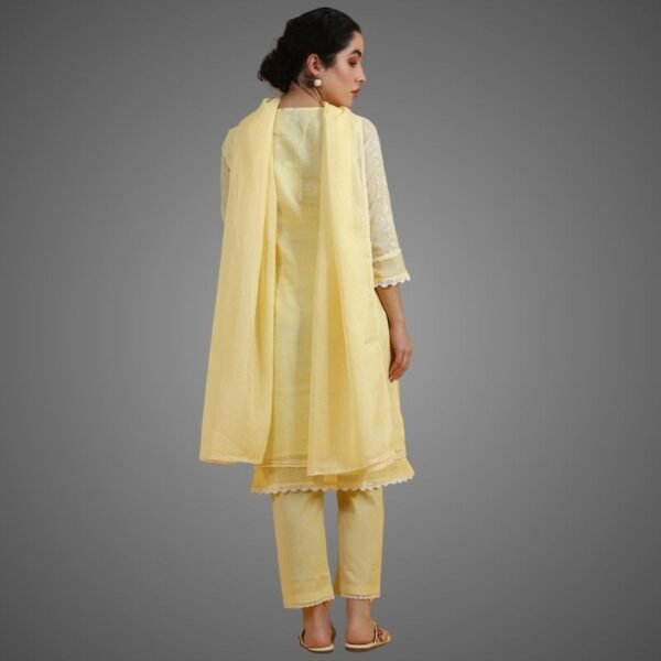 Embroidered Lace Kota Straight Kurta & Straight pant with Dupatta Set - Image 2