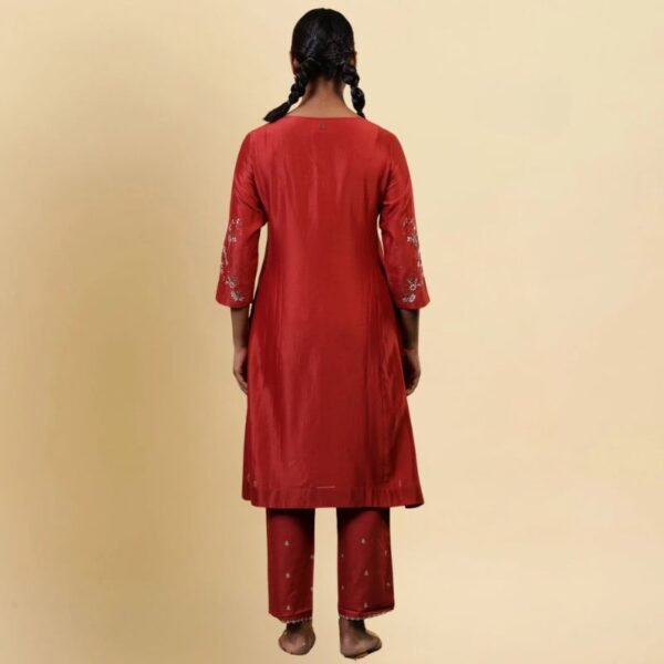 Folksong Red Rust Gotta Patti Cotton Silk Blend A-Line Kurta - Image 4