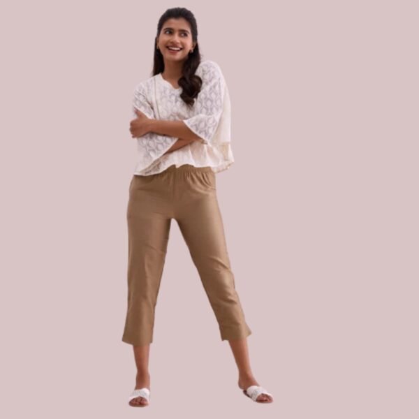 Gold Poly Modal Cropped Metallic Pants