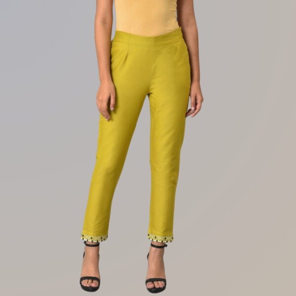 Green Embroidered Slim Pants
