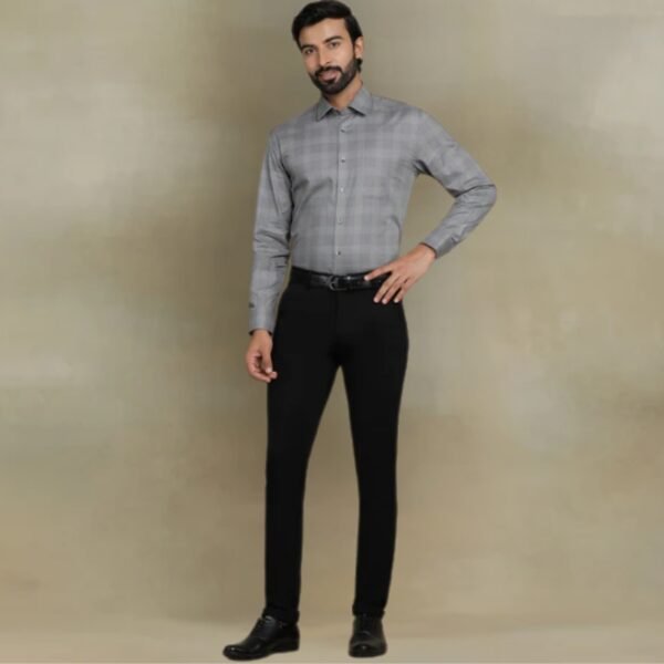 Grey Checked Regular Fit Formal Shirt - Image 3