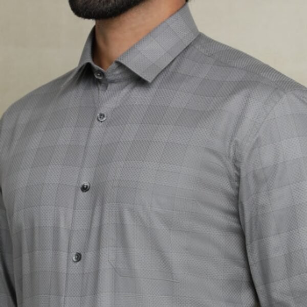 Grey Checked Regular Fit Formal Shirt - Image 4