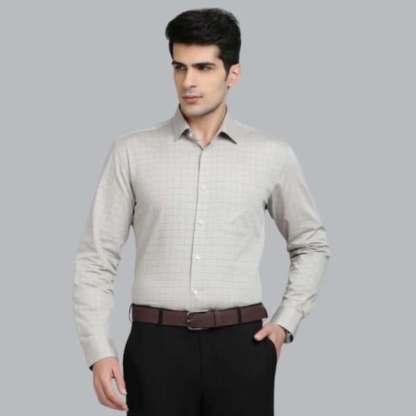 Grey Checked Regular Fit Formal Shirt