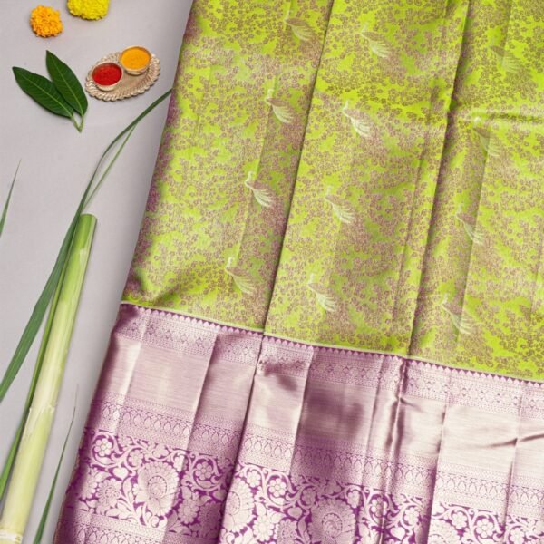 Kancheepuram Silk Parrot Green Saree - Image 2