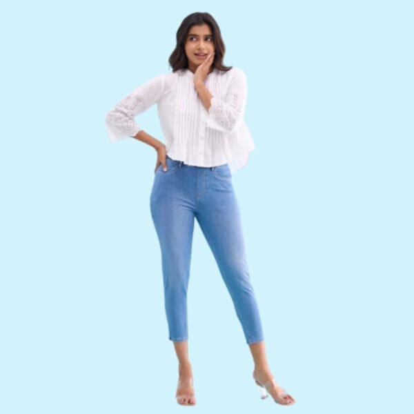 Light Blue Cotton Poly Stretch Cropped Denim Jeggings