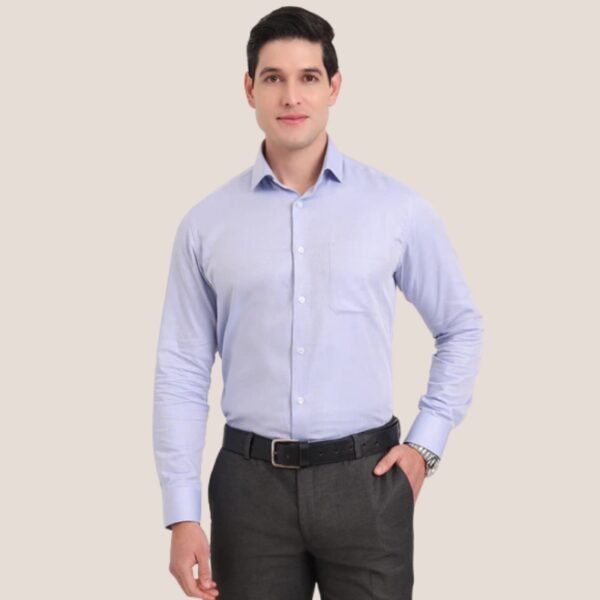Light Blue Solid Slim Fit Formal Shirt|Metal