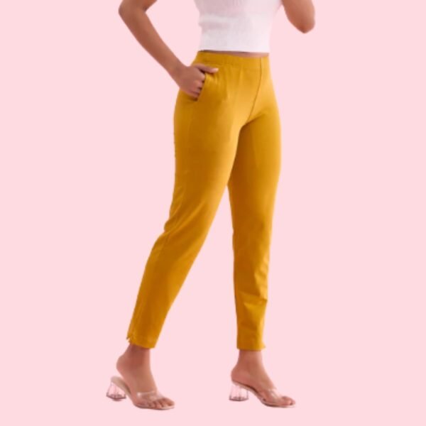 Light Mustard Cotton Stretch Kurti Pants - Image 2