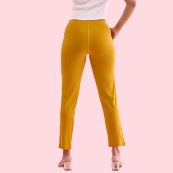 Light Mustard Cotton Stretch Kurti Pants - Image 3