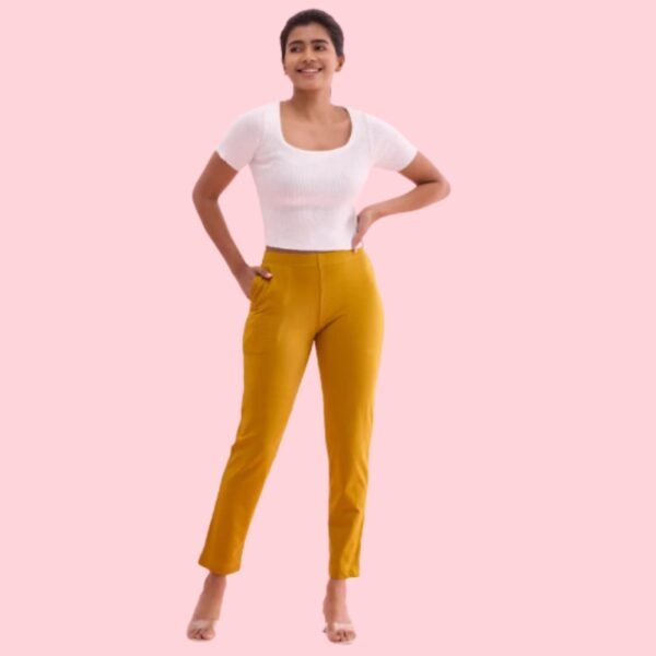 Light Mustard Cotton Stretch Kurti Pants