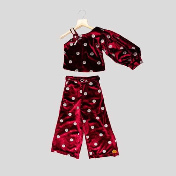 Maroon & Black Polka Dots Co-Ord Set