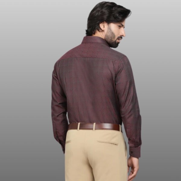 Maroon Checked Slim Fit Formal Shirt - Image 2