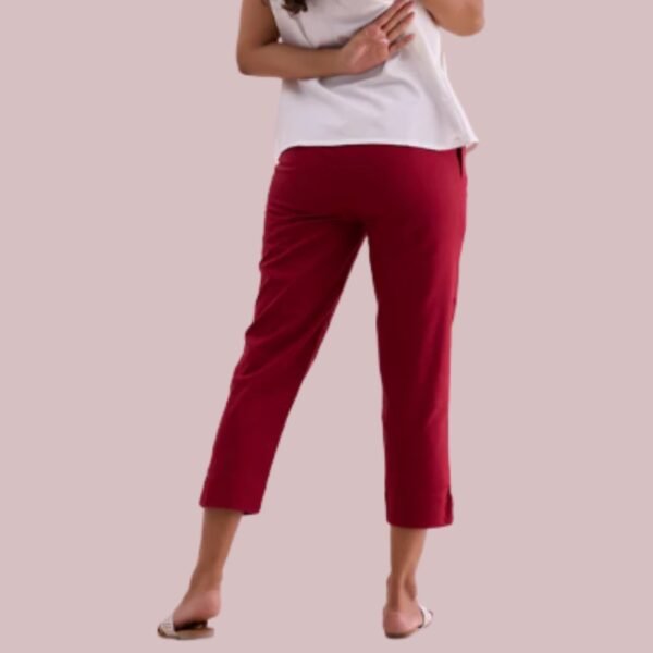 Maroon Cotton Cropped Pencil Pant - Image 3