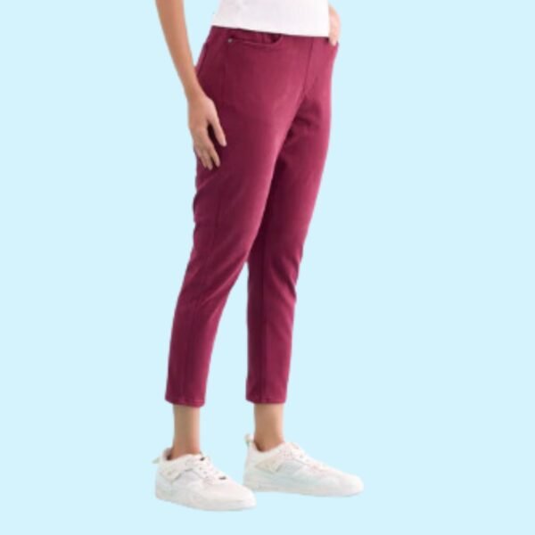 Maroon Cotton Poly Stretch Cropped Colored Jeggings - Image 2
