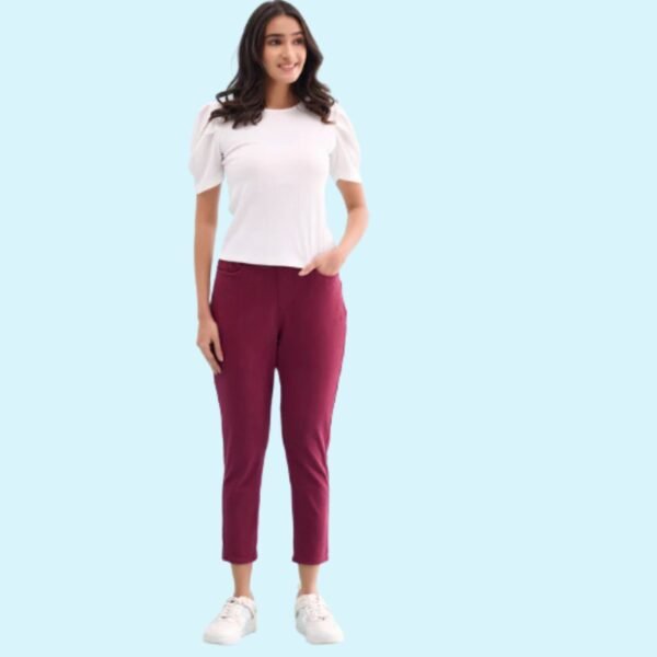 Maroon Cotton Poly Stretch Cropped Colored Jeggings