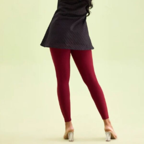 Maroon Drop Needle Fabric Rib Leggings - Image 3