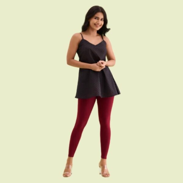 Maroon Drop Needle Fabric Rib Leggings