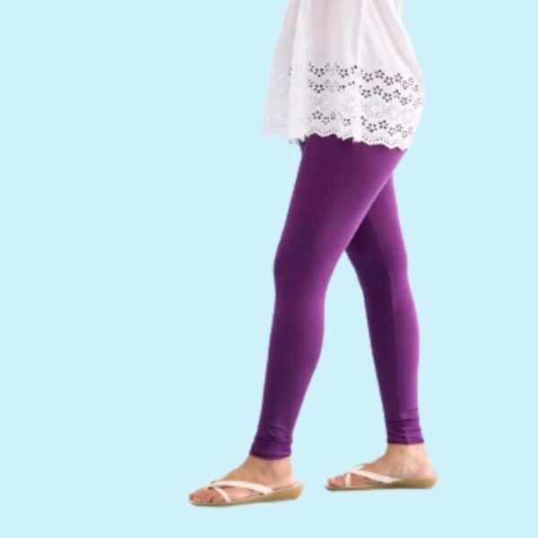 Medium Purple Cotton Stretch Ankle Length Leggings - Image 2