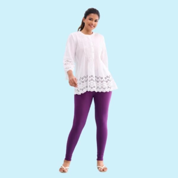 Medium Purple Cotton Stretch Ankle Length Leggings