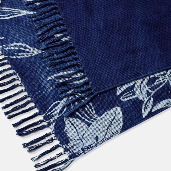 Blue Phool Cotton Blend Hand Block Printed Dhurrie - Image 3