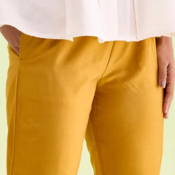 Mustard Poly Modal Metallic Pants - Image 3